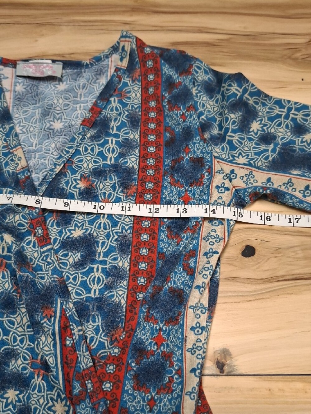 Blue & Rust Print Faux-Wrap Midi Dress with Tie Waist - Picture 5 of 8